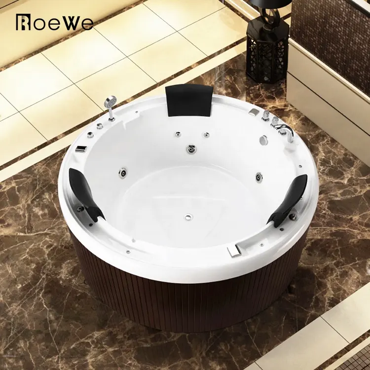 round shape wooden skirt freestanding jet tub, build-in bath tubs acrylic hydro massage whirlpool bathtub