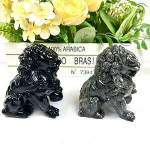 Wholesale High Quality Hand Carved Natural Stones Mixed Material Crystal Lions For Gift