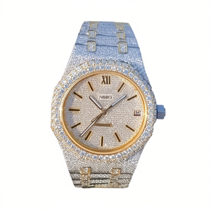 Reloj de Cuarzo de Lujo para Hombre con Esfera Completamente Decorada con Diamantes, Correa de Acero Inoxidable, Números Romanos, Caja Redonda de 41 mm, Estilo Ejecutivo - Product Image 1