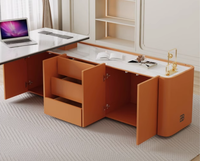 Escritorio Ejecutivo Ergonómico Moderno de Lujo ML, con Cajón, Superficie Multifuncional de Cerámica/Vidrio Naranja, Duradero y Ensamblado
