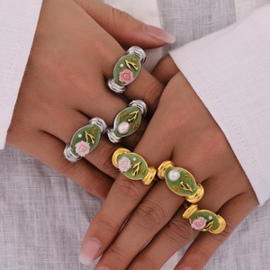 Bague en émail perlé à <span class=keywords><strong>relief</strong></span> ouvert avec perle baroque, série de <span class=keywords><strong>peinture</strong></span> à l'huile sur émail perlé - Product Image 4