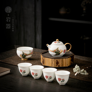 Théière en porcelaine blanche Shangyan Dehua, motif Phénix, forme Xishi, avec couvercle, théière à main - Product Image 4