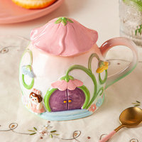 Mug à café ou à thé en céramique de style livre d'histoires, peint à la main, avec un couvercle, capacité de 420 ml, réutilisable, écologique