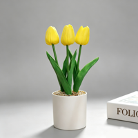 Mini-bonsaï de tulipes artificielles en PU à 3 têtes pour décoration intérieure de bureau, personnalisable avec étiquette privée
