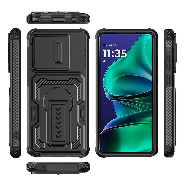 Rugged Sliding Camera Lens Cover Case Compatible for iPhone 18 Pro Max Invisible Kickstand Shockproof Armor Shell
