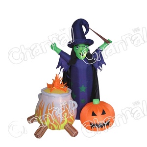 Sorcière gonflable d'Halloween avec citrouille et lumières LED Décoration extérieure pour jardin et cour - Product Image 2