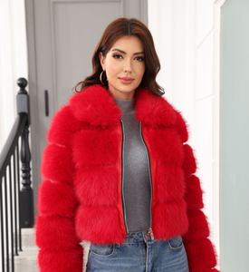 Jaket Bulu Imitasi Wanita Kerah Tinggi, Jaket Bulu Palsu, Mantel Warna Solid Multiwarna, Fashion Jalanan Grosir, Musim Dingin Hangat - Product Image 1