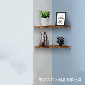 Cross-border wooden wall-mounted <b>shelf</b> with curved partition for living room, entryway, and <b>bedroom</b> wall storage. - Product Image 3
