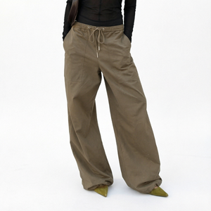 Brown Wide Leg Jogger Pants Drawstring Cargo <b>Trousers</b> Loose Fit Streetwear for <b>Women</b> - Product Image 1