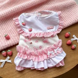 Vestido de princesa para cachorros, chaleco transpirable para perros pequeños, estilo primavera-verano, con estampado de fresas, estilo volante a cuadros rosa - Product Image 2