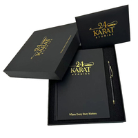 Vente en gros de papeterie A5 personnalisée avec jeu de stylos Emballage cadeau en carton avec logo en feuille d'or Boîte rigide en papier noir Carnet de notes