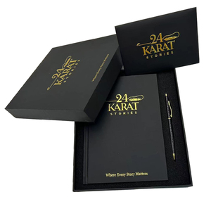 Diario de papelería A5 personalizado al por mayor con juego de bolígrafos Logotipo de lámina dorada embalaje de regalo de cartón caja rígida de papel Negro Cuaderno de diario - Product Image 5