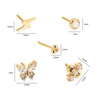 14K oro sólido Tragus Piercing mariposa forma Threadless 18G 5A circón Push Pin labio Labret Piercing