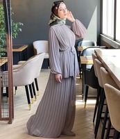 Ensemble Abaya 2 pièces, modeste, plissé, en mousseline de soie, kimono, Dubaï, Turquie, kaftan, vêtements islamiques, robes musulmanes pour femmes