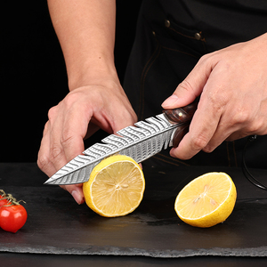 Cuchillo Utilitario Profesional KEENHOPE de 89 Capas de Acero de Damasco con Núcleo VG10 de 5 Pulgadas, Mango de Madera de Hierro <span class=keywords><strong>del</strong></span> Desierto de EE. UU. con Funda de Cuero - Product Image 3