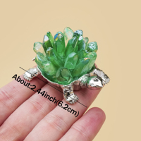 Statuette de tortue en métal argenté avec grappe de cristaux, statue de tortue en quartz poli électroplaqué, ornement de méditation Feng Shui, cadeau