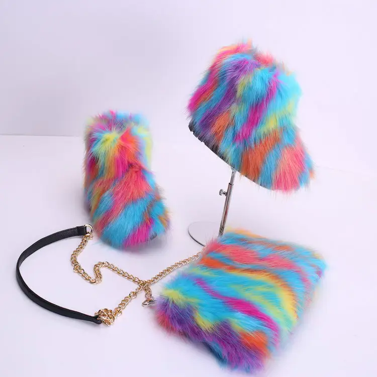 3 sets of custom-made 2022 new winter children's plush fox fur snow boots plus bag headband