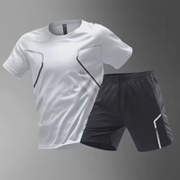 Setelan Kaos dan Celana Pendek Pria Berkualitas Tinggi 2 Pcs, Musim Panas, Bernapas, Ringan, 100% Poliester, untuk Olahraga, Gym, Santai, Tersedia
