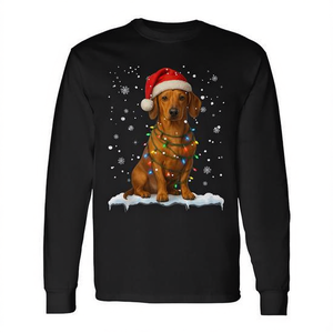 T-shirt à manches longues pour amoureux des chiens, avec lumières de Noël, chien teckel, Père Noël, Noël - Product Image 2
