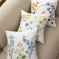 Housse de coussin brodée florale et botanique printemps-été, en tissu de lin respirant et frais, pour fêtes, mariages et décoration intérieure