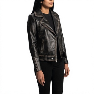 <b>Women</b> Split Leather Windproof <b>Lightweight</b> Moto <b>Jacket</b> Full Sleeve Zipper Custom Logo Wholesale OEM Private Label Amazop - Product Image 5