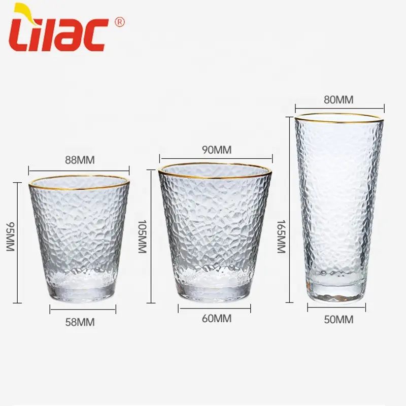 Lilac FREE Sample 330ml 380ml 400ml Wholesale Custom Glasses Cup Set Gold Rim Beverage Drinking Glass With Designs