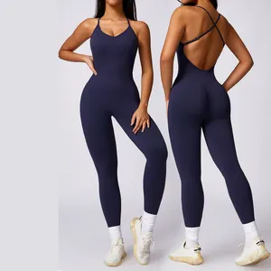2024 New Design Playsuit Women Jumpsuits Cross Back Women Fitness 1 Piece Workout Bodysuit Yoga Jumpsuits