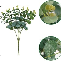 Pohon Eucalyptus Buatan DREA 4 Cabang 16 Semprotan Daun Hijau Cetak Sutra Buatan Tangan Dekorasi Dalam/Luar Ruangan