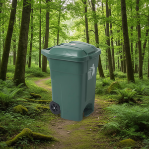 Cestino per rifiuti verde da 70 litri con pedale e ruote per uso esterno - Product Image 3