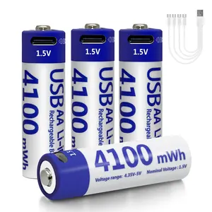 Carregamento USB 1.5V Recarregável AA Baterias de íon de lítio Tipo-c Bateria cilíndrica recarregável USB