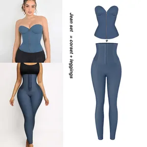 wholesale high quality slimming body shaper zipper steel corset tops and tummy control jeans shapewear leggings for women
