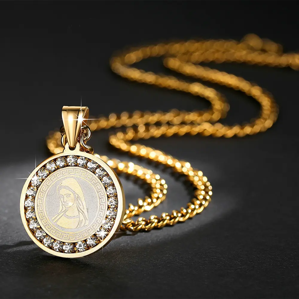 Virgin Mary Gold Plated Custom Chain Stainless Steel Women Necklace