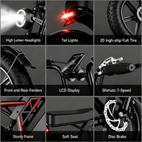 Vélo électrique à pneus larges de 20 pouces 1000W avec batterie amovible 48V 17,5Ah pour adultes