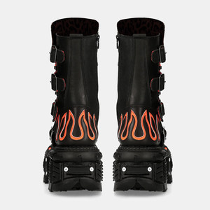 Botas de Motociclista Estilo Punk Vintage Oscuro, Botas de Media Pantorrilla con Llama Fluorescente y Suela Gruesa, Moda Rock para Hombre y Mujer - Product Image 4