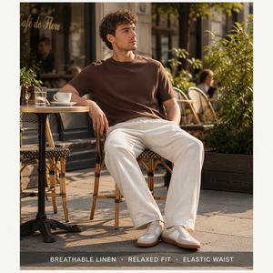 100% <strong>Linen</strong> <strong>Pants</strong> Men Summer Casual <strong>Drawstring</strong> Straight Trousers Lightweight Breathable Beach <strong>Pants</strong> Wholesale Custom Logo OEM - Product Image 3