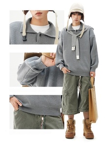 Suéter Unisex de Punto Denso 100% Poliéster para Invierno, Cuello Solapa Pequeño, Estilo Old Money, Estilo Camisa Oversize, Tejido Pesado y Relajado - Product Image 3