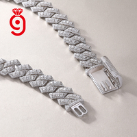 Promotion Collier Chaîne Maille Cubaine à Griffes en Argent Massif 925 Plaqué Rhodium, Sertie de Moissanite Ronde de Tailles Mixtes Certifiée GRA, Style Hip Hop Lourd