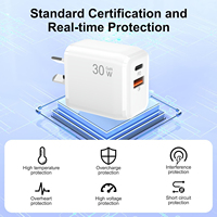 Oplaadadapters Groothandel 30W Gan Snellader Au vierkante Reisaanpasser Universele Australische Gecertificeerde Draagbare Telefoonlader