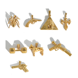 Poder Dorado |   Colgantes de Acero Inoxidable Chapados en Oro PVD de 18K |   Dijes de Pistola, Araña, Perro, Pirámide y Mancuerna para la Creación de Joyas - Product Image 1