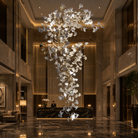 Lustre moderne en forme de feuille de Ginkgo pour hall d'hôtel, restaurant, villa, finition dorée, luminaire suspendu en céramique, personnalisable, MOQ 1 pièce
