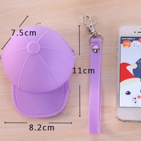 Mini sac à monnaie en silicone unisexe avec fermeture éclair, style casquette de baseball, motif dessin animé coréen mignon, couleur bonbon, pour clés et monnaie
