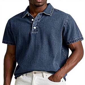Camisa de Verano 2026 al por Mayor, Nueva Moda Americana para Hombre, Denim de Color Sólido, Cuello en V Vintage, Manga Corta, Secado Rápido - Product Image 3