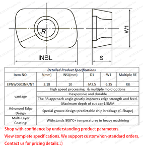 EPNW0603 Fresa de perfilado de procesamiento de alta velocidad CNC Torno Balde Inserto de fresado frontal para desbaste y acabado - Product Image 6