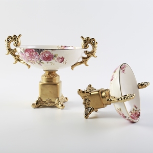 Calcomanías de flores clásicas personalizadas, tazones de cerámica para servir fruta real con base - Product Image 5