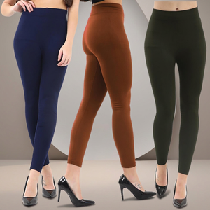 Leggings de punto para mujer con forro polar, pantimedias térmicas de grosor medio estándar, hasta el tobillo, cálidas para invierno, ajustadas, sin costuras, informales - Product Image 3