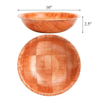 6 Pak 10 Inch Houten Geweven Slakom Onbreekbaar Hout Ronde Serveerschaal Grote Houten Slakom