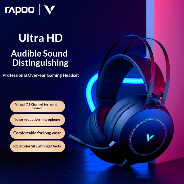 Rapoo VH160 Wired Gaming Headset Virtual 7.1 Surround 50mm Driver ENC Mic RGB for PC Esports
