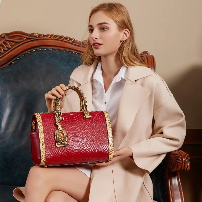 Brand Genuine Leather Handbag Luxury Handbags Women Designer Shoulder Bag New Litchi Pattern Tote Boston Bag