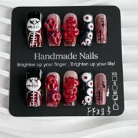 Nouvelles Ongles Press-On Style Gothique Sombre Halloween Spicy Girl Y2K, Design 100% Fait Main avec Strass, Faux Ongles pour Doigts