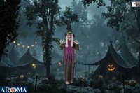 AROMA Sorcière parlante suspendue pour Halloween avec bouche mobile, son et yeux clignotants pour effrayer les invités, sorcière animée